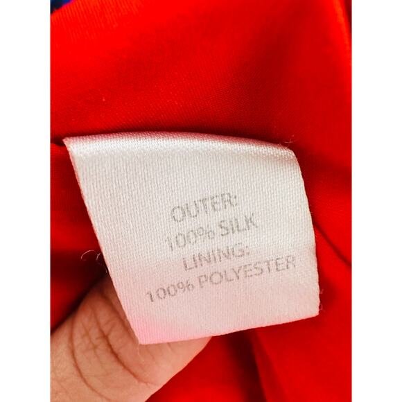 SALONI Red Floral Flame Azalea Olivia Tie-Waist 100% Silk Ruched Ruffles Dress 6 - Picture 13 of 16